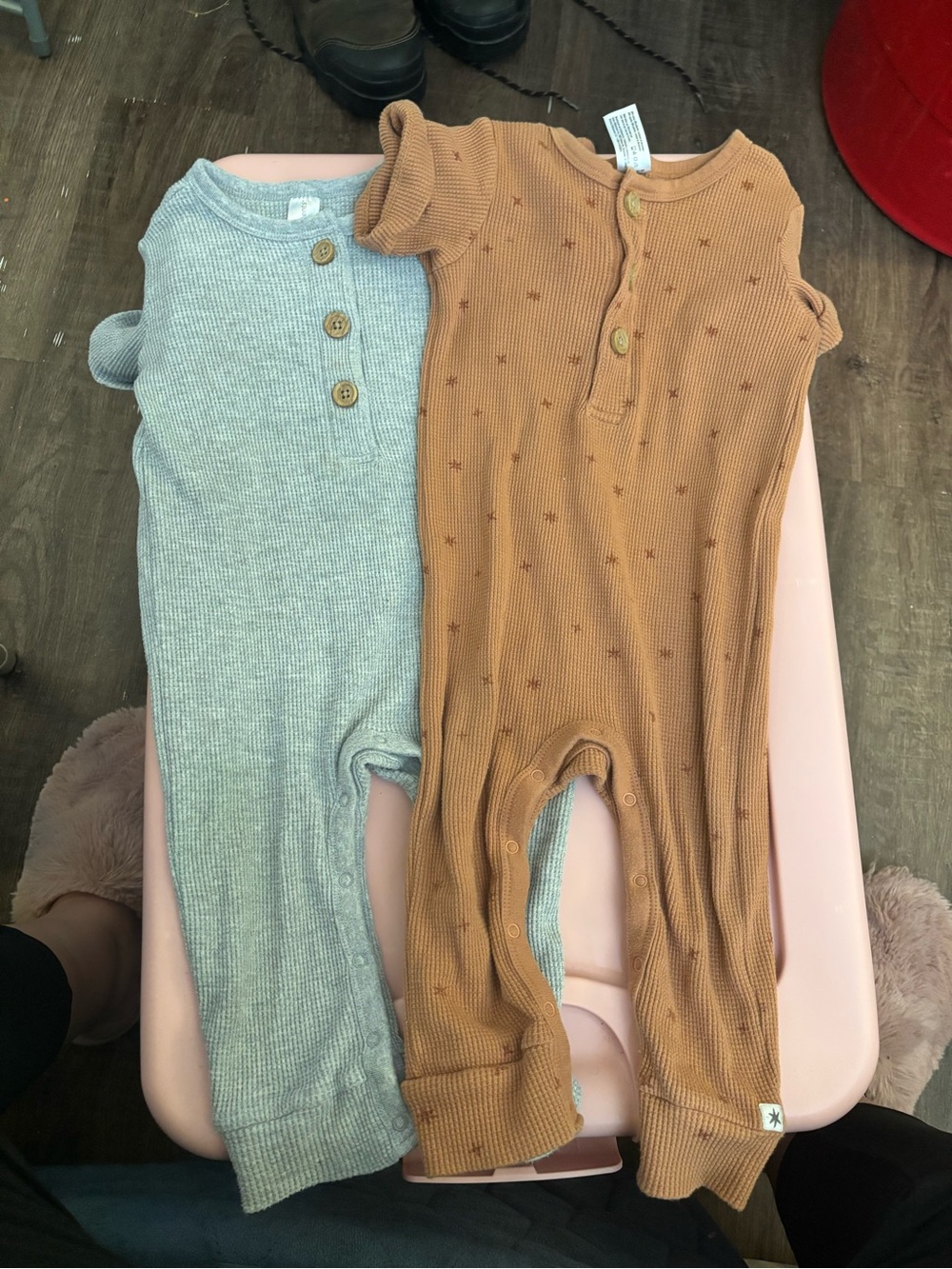 Soft Ribbed Footie One-Piece — Rust Star & Heather Gray bundle 3 jumpsuits